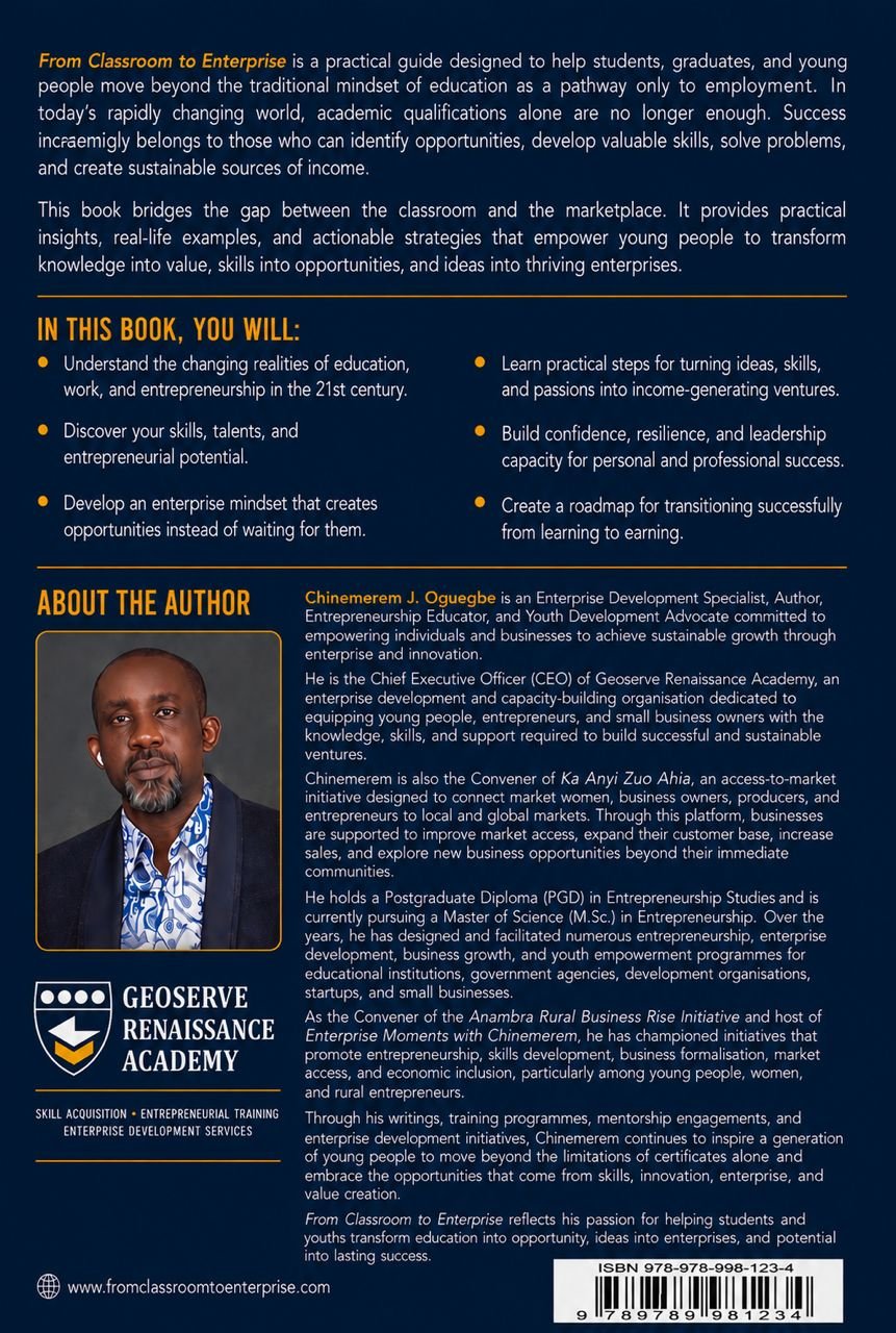 Back cover of from classroom to enterprise